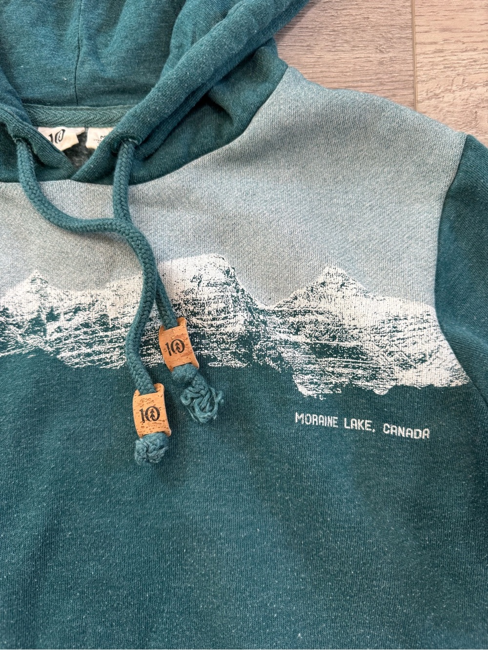 Teal Pullover Hoodie with Mountain and Moraine Lake Canada Graphic - Picture 5 of 9